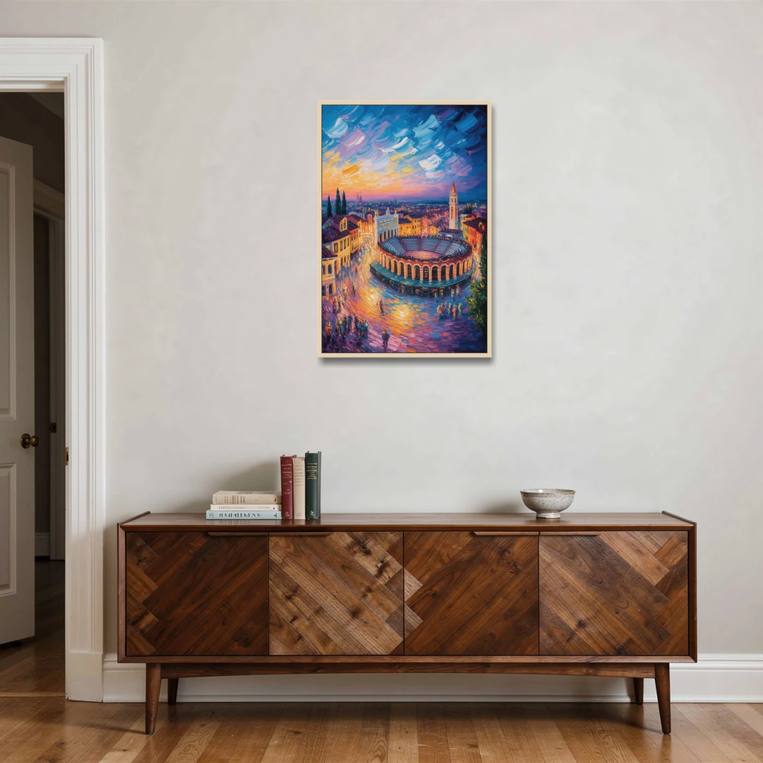 Verona's Roman Theatre - Oak Framed Canvas Wall Art - Coffee Table - 24x36