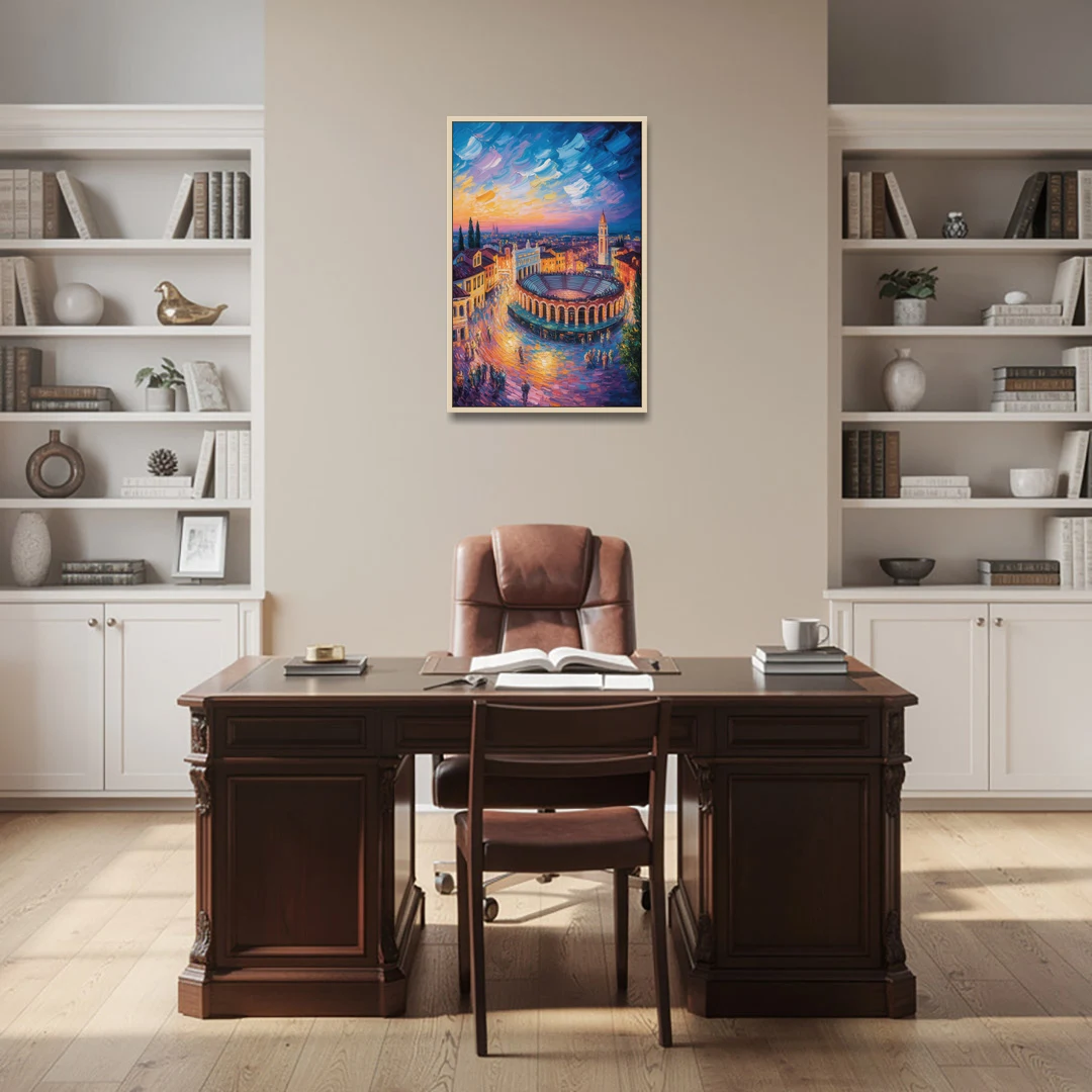 Verona's Roman Theatre - Oak Framed Canvas Wall Art - Office - 24x36