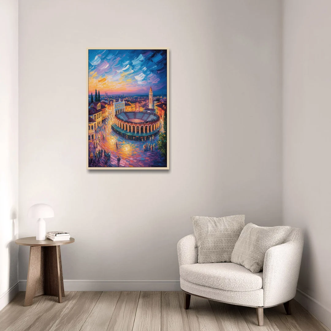 Verona's Roman Theatre - Oak Framed Canvas Wall Art - Sofa - 24x36