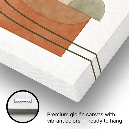 Vertical Abstract Wall Art with Olive Arcs - Canvas Wall Art - Gallery Wrap Corner