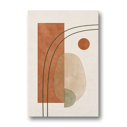 Vertical Abstract Wall Art with Olive Arcs - Canvas Wall Art - Front