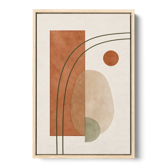 Vertical Abstract Wall Art with Olive Arcs - Oak Framed Canvas Wall Art - Front