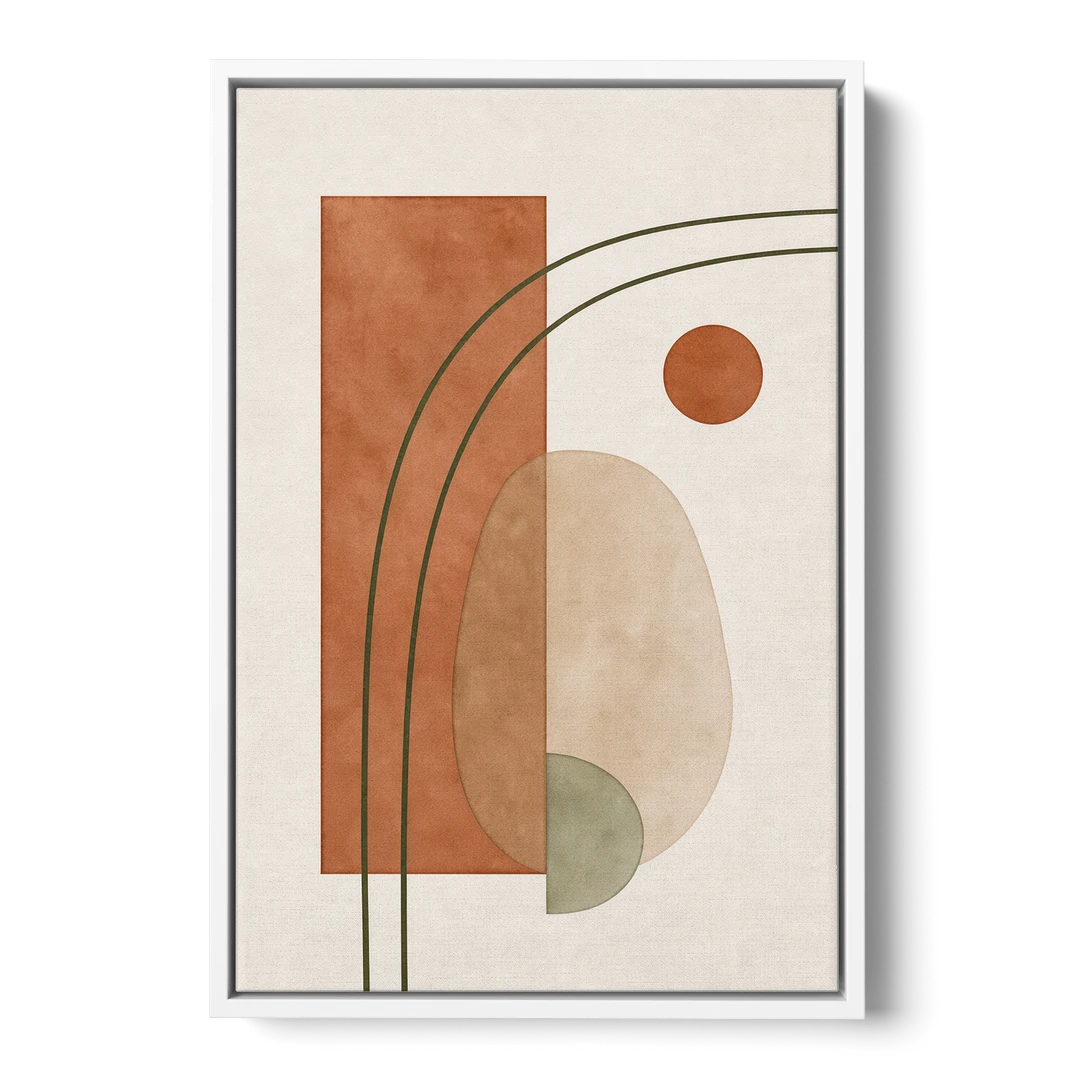 Vertical Abstract Wall Art with Olive Arcs - White Framed Canvas Wall Art - Front