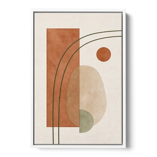 Vertical Abstract Wall Art with Olive Arcs - White Framed Canvas Wall Art - Front