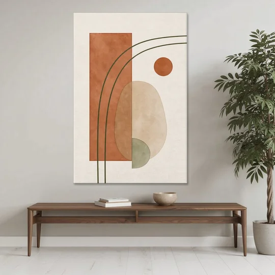 Vertical Abstract Wall Art with Olive Arcs - Canvas Wall Art - Coffee Table - 40x60