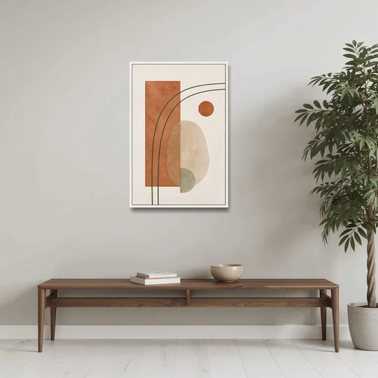 Vertical Abstract Wall Art with Olive Arcs - White Framed Canvas Wall Art - Coffee Table - 24x36