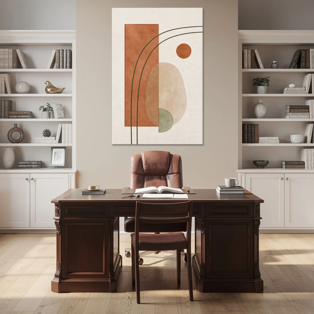 Vertical Abstract Wall Art with Olive Arcs - Canvas Wall Art - Office - 40x60