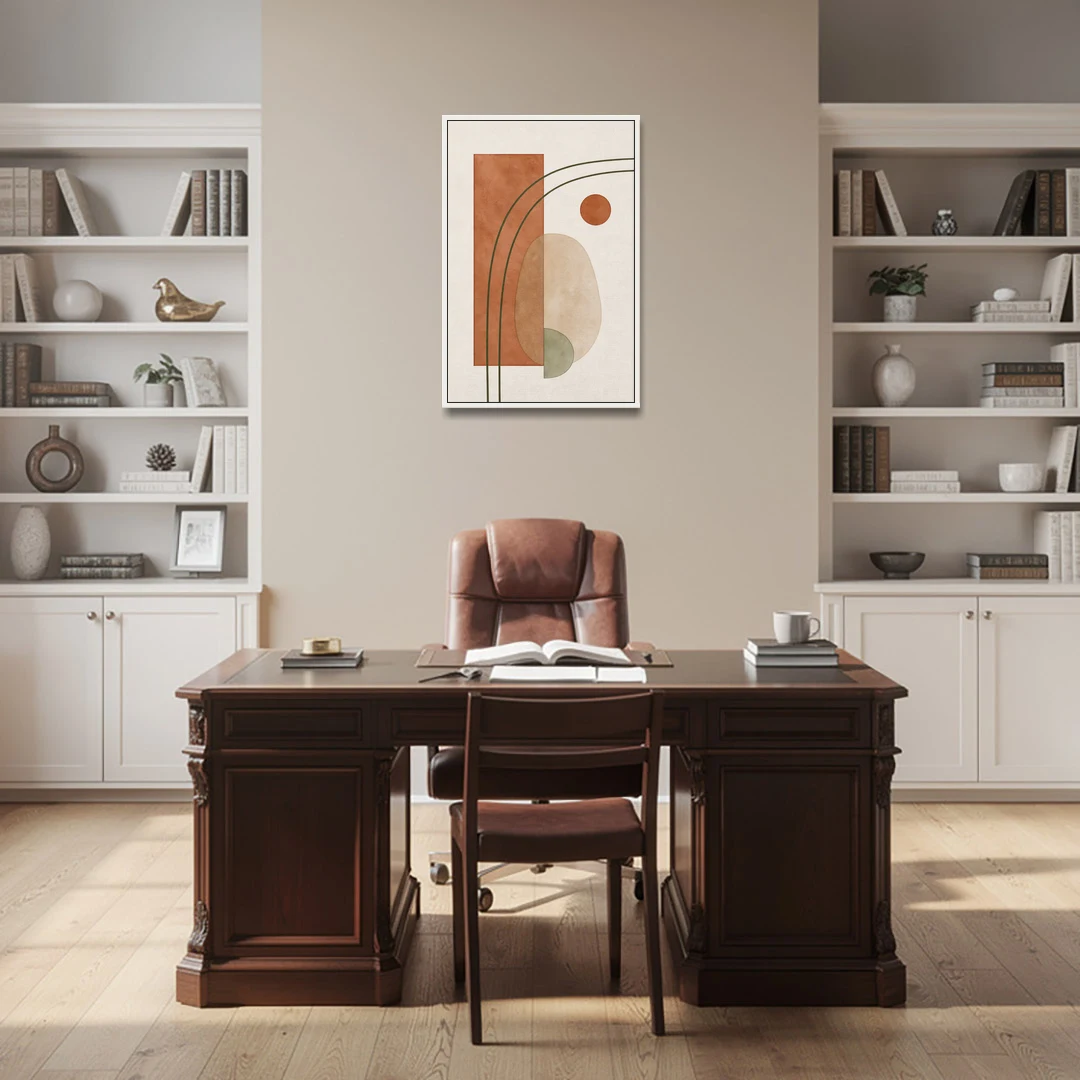 Vertical Abstract Wall Art with Olive Arcs - White Framed Canvas Wall Art - Office - 24x36