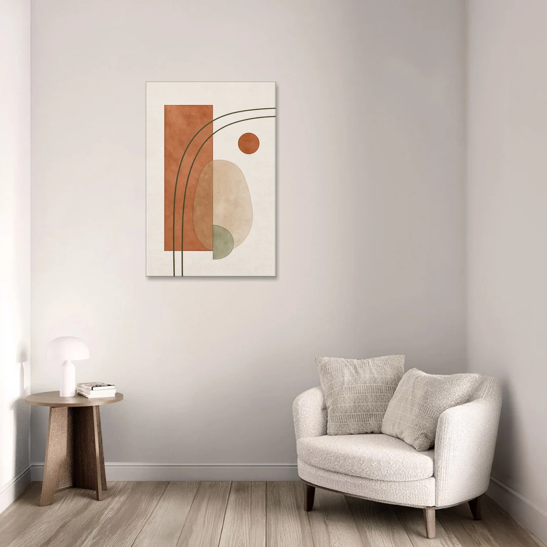 Vertical Abstract Wall Art with Olive Arcs - Canvas Wall Art - Sofa - 24x36