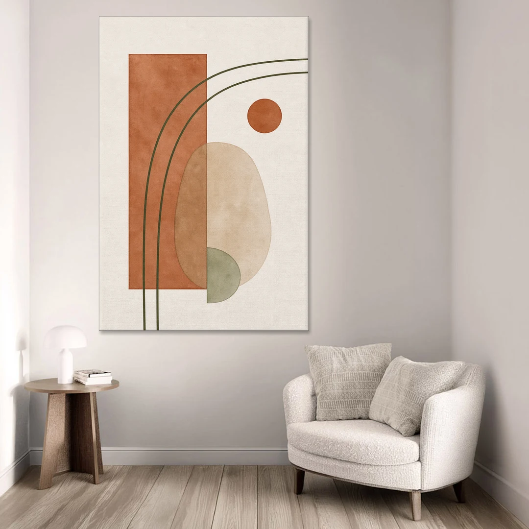 Vertical Abstract Wall Art with Olive Arcs - Canvas Wall Art - Sofa - 40x60