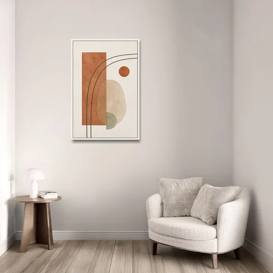 Vertical Abstract Wall Art with Olive Arcs - White Framed Canvas Wall Art - Sofa - 24x36