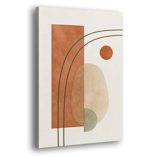 Vertical Abstract Wall Art with Olive Arcs - Canvas Wall Art - Side