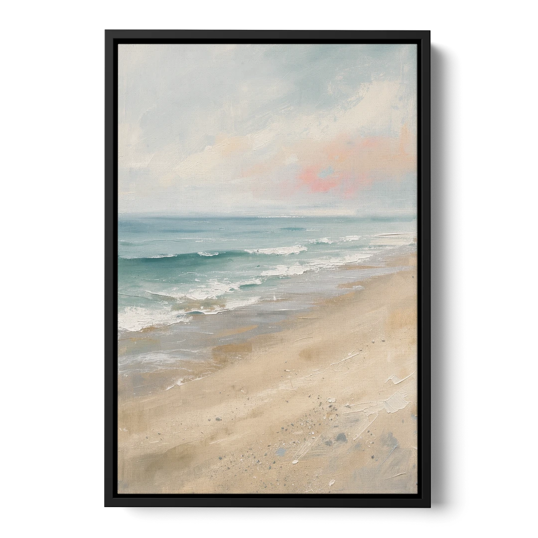 Vertical Beach Wall Art of a Dissolving Shore - Black Framed Canvas Wall Art - Front