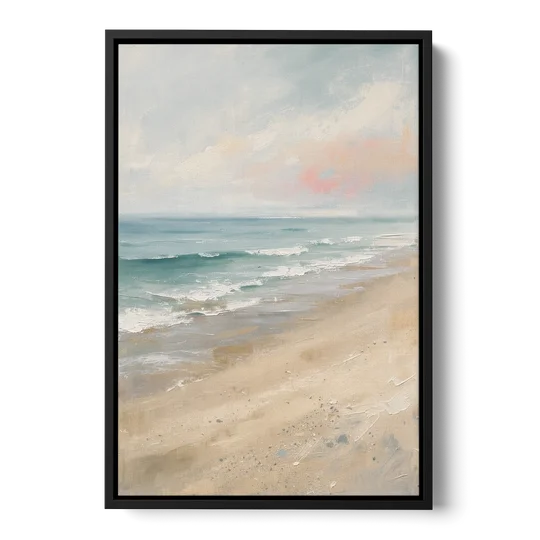 Vertical Beach Wall Art of a Dissolving Shore - Black Framed Canvas Wall Art - Front