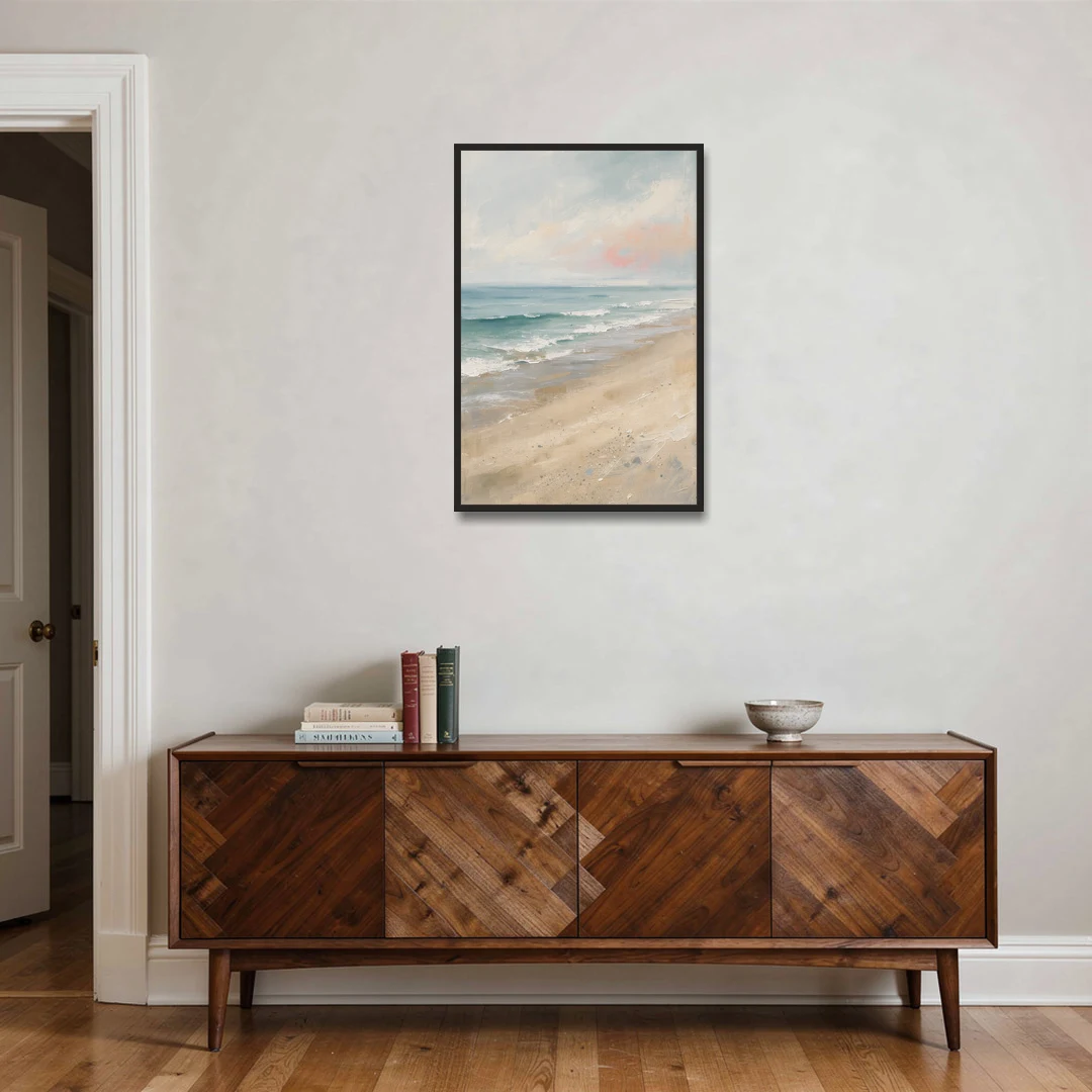 Vertical Beach Wall Art of a Dissolving Shore - Black Framed Canvas Wall Art - Coffee Table - 24x36