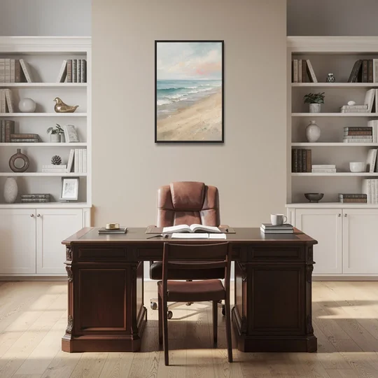 Vertical Beach Wall Art of a Dissolving Shore - Black Framed Canvas Wall Art - Office - 24x36