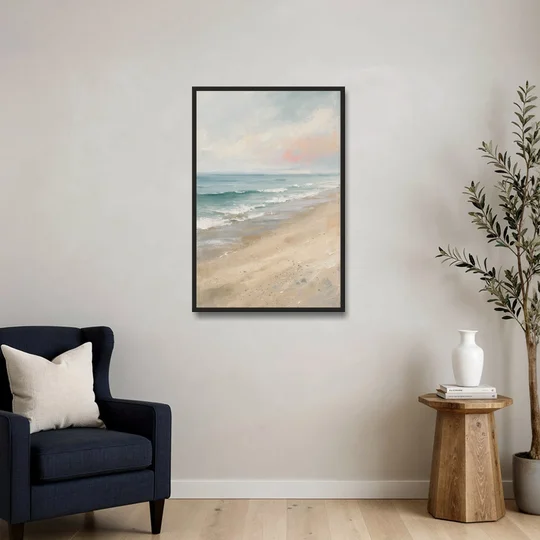 Vertical Beach Wall Art of a Dissolving Shore - Black Framed Canvas Wall Art - Sofa - 24x36