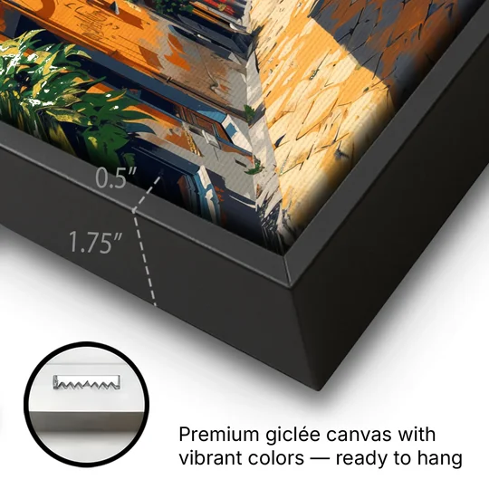 Vesuvius Painting from a Naples Alley - Black Framed Canvas Wall Art - Gallery Wrap Corner
