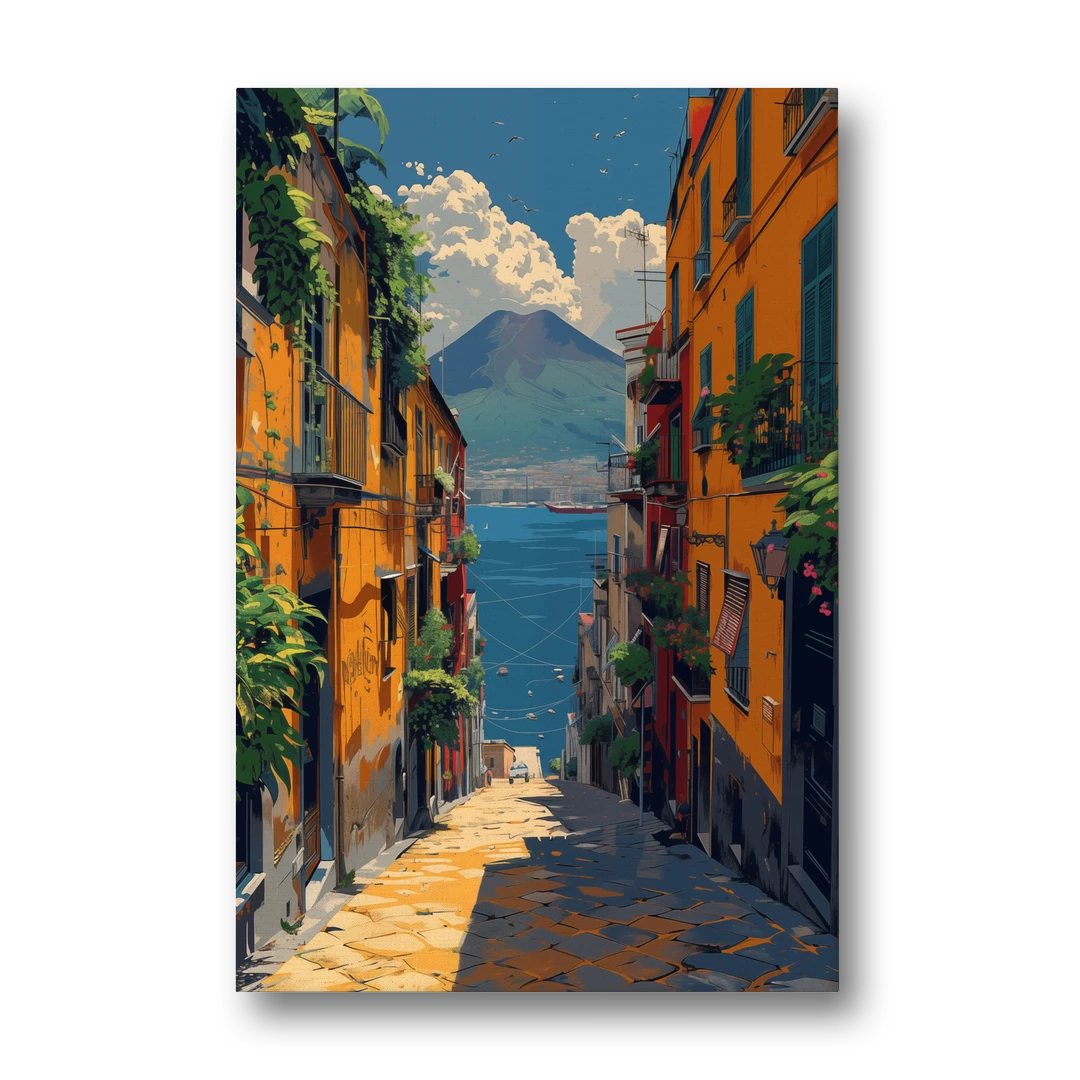 Vesuvius Painting from a Naples Alley - Canvas Wall Art - Front