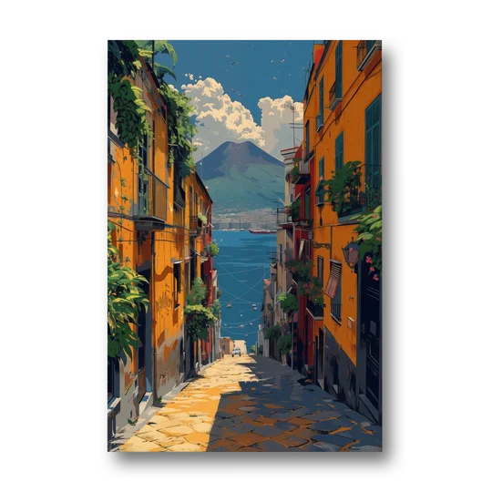 Vesuvius Painting from a Naples Alley - Canvas Wall Art - Front