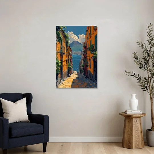 Vesuvius Painting from a Naples Alley - Canvas Wall Art - Sofa - 24x36