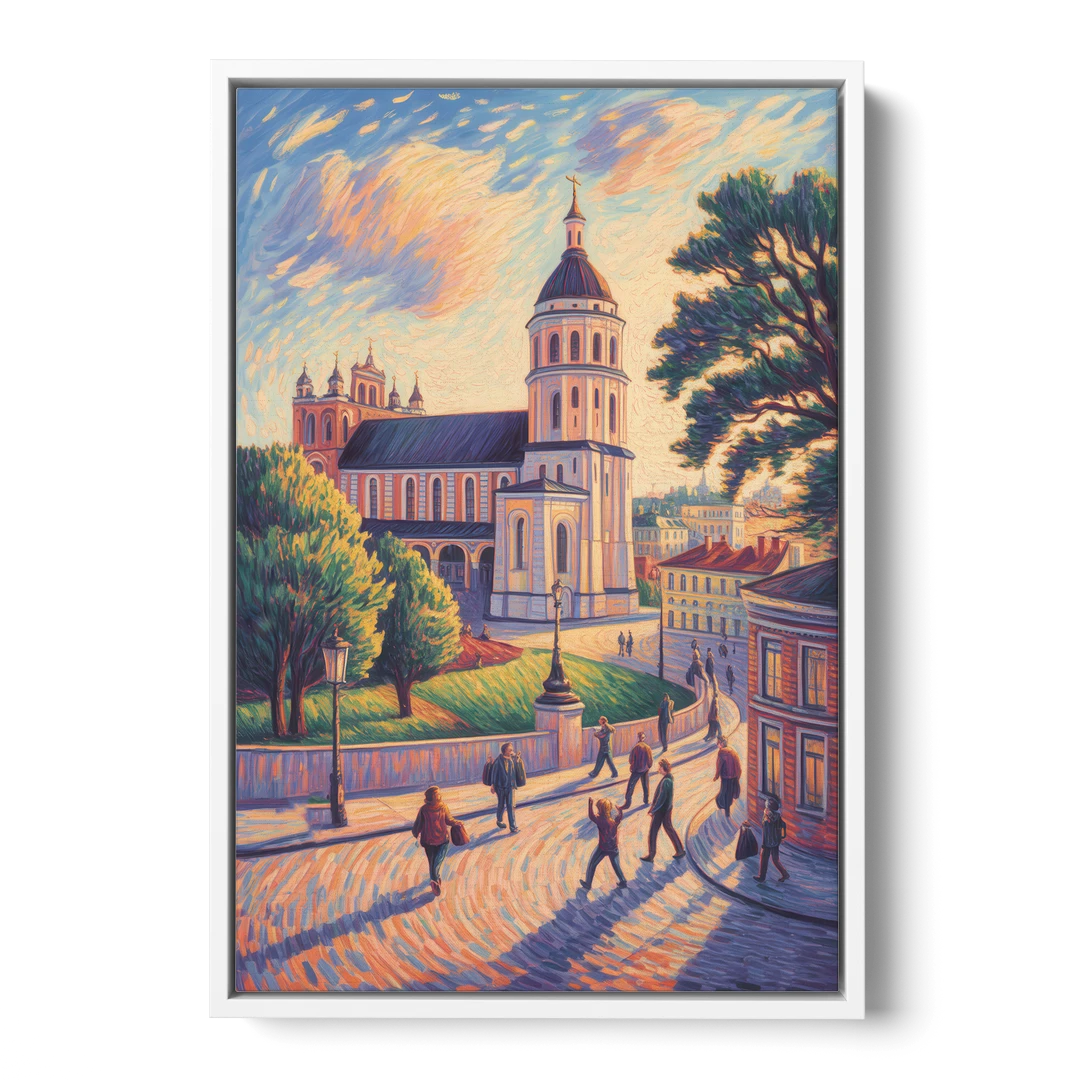 Vilnius Cathedral - White Framed Canvas Wall Art - Front