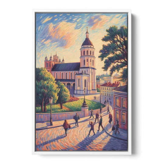 Vilnius Cathedral - White Framed Canvas Wall Art - Front