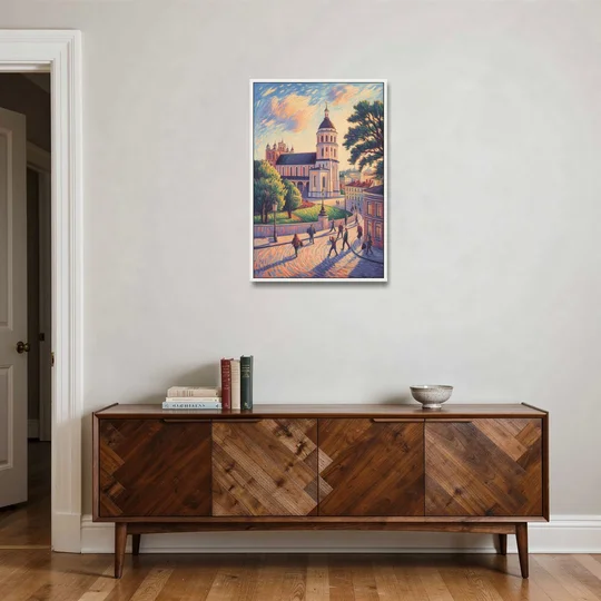 Vilnius Cathedral - White Framed Canvas Wall Art - Coffee Table - 24x36