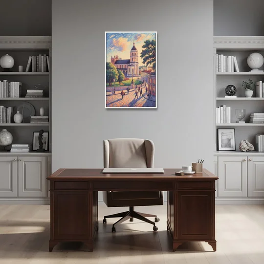 Vilnius Cathedral - White Framed Canvas Wall Art - Office - 24x36