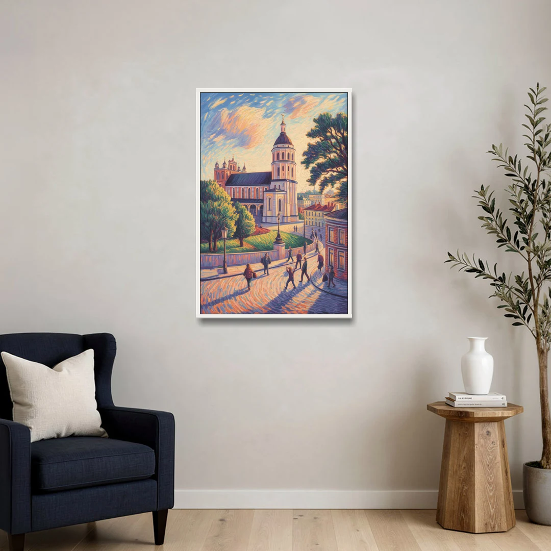 Vilnius Cathedral - White Framed Canvas Wall Art - Sofa - 24x36