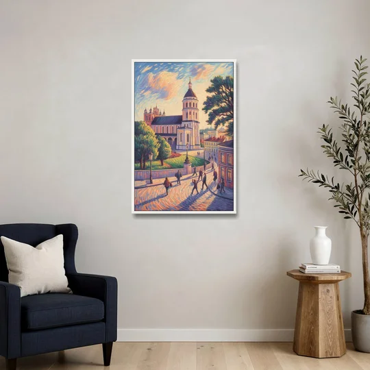 Vilnius Cathedral - White Framed Canvas Wall Art - Sofa - 24x36