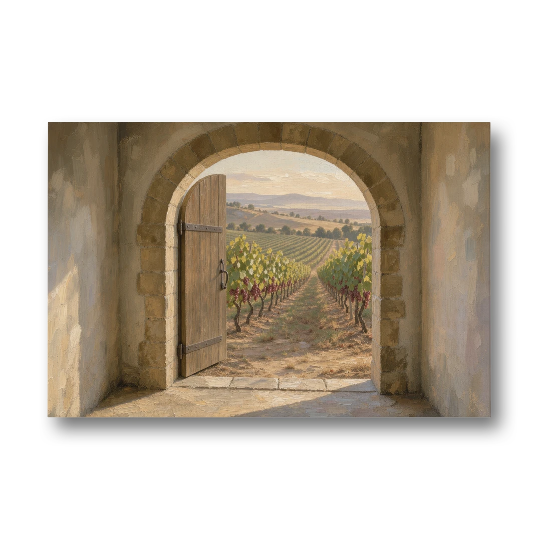 Vineyard Canvas Painting Through the Cellar Door - Canvas Wall Art - Front