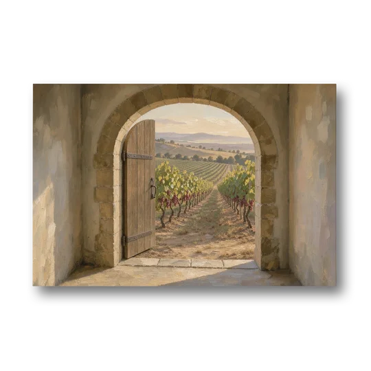 Vineyard Canvas Painting Through the Cellar Door - Canvas Wall Art - Front