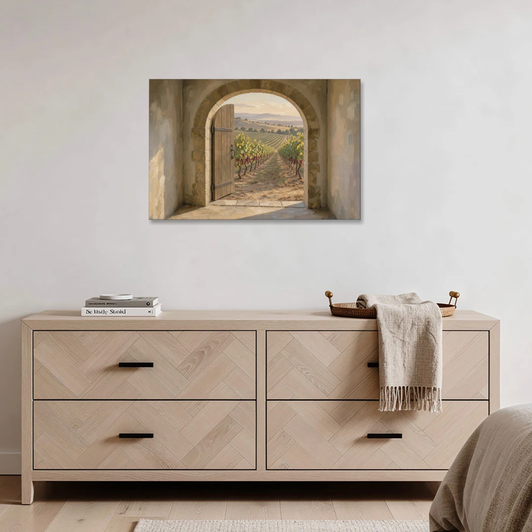 Vineyard Canvas Painting Through the Cellar Door - Canvas Wall Art - Coffee Table - 36x24