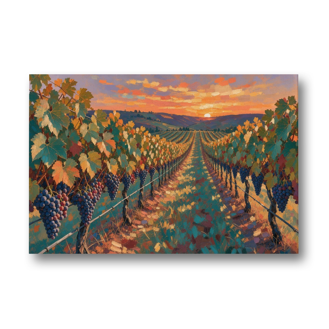 Vineyard Painting at Harvest Sundown - Canvas Wall Art - Front