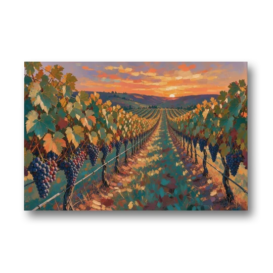 Vineyard Painting at Harvest Sundown - Canvas Wall Art - Front