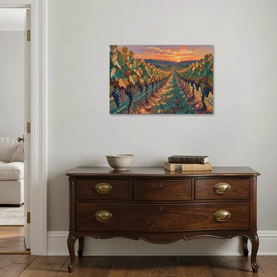 Vineyard Painting at Harvest Sundown - Canvas Wall Art - Coffee Table - 36x24