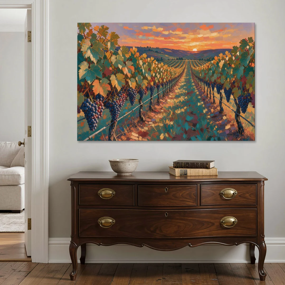 Vineyard Painting at Harvest Sundown - Canvas Wall Art - Coffee Table - 60x40