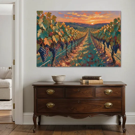 Vineyard Painting at Harvest Sundown - Canvas Wall Art - Coffee Table - 60x40