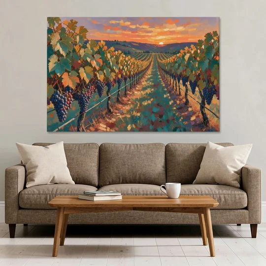 Vineyard Painting at Harvest Sundown - Canvas Wall Art - Sofa - 60x40
