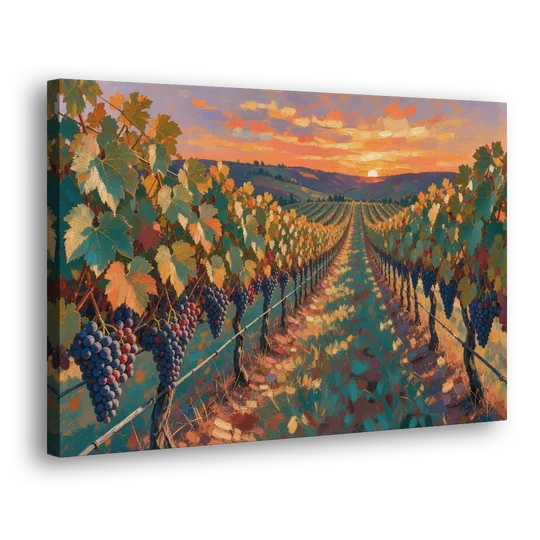 Vineyard Painting at Harvest Sundown - Canvas Wall Art - Side