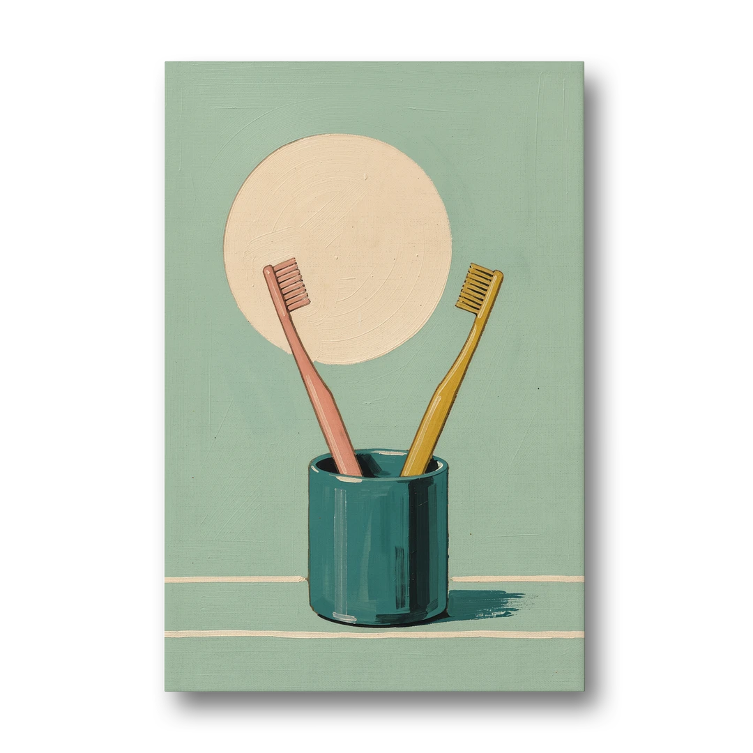 Vintage Bathroom Wall Art of Two Toothbrushes - Canvas Wall Art - Front