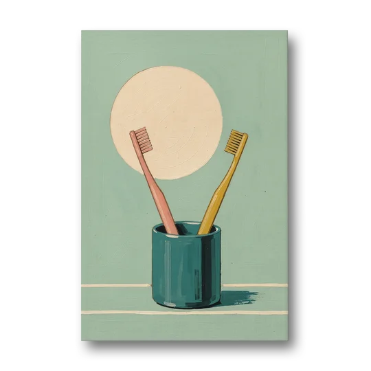 Vintage Bathroom Wall Art of Two Toothbrushes - Canvas Wall Art - Front