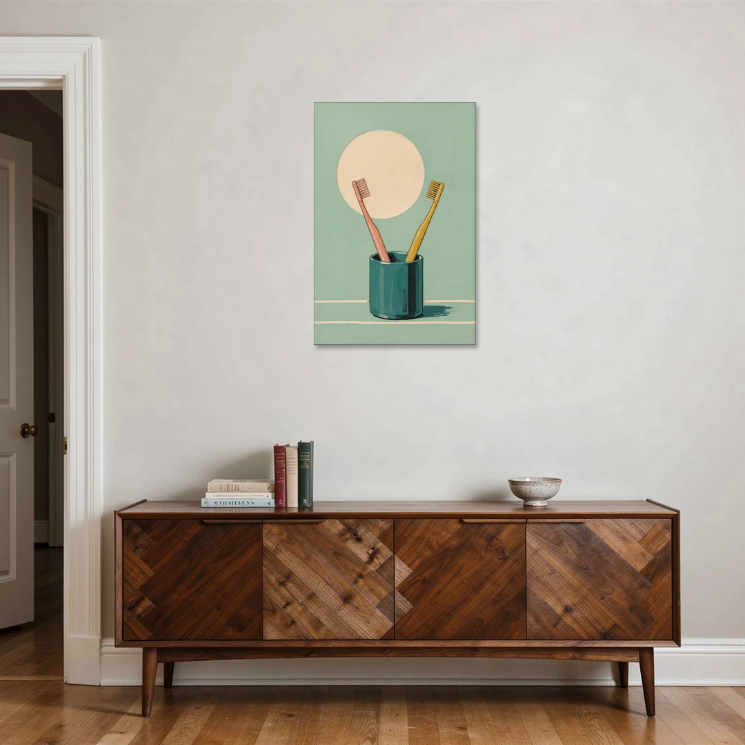 Vintage Bathroom Wall Art of Two Toothbrushes - Canvas Wall Art - Coffee Table - 24x36