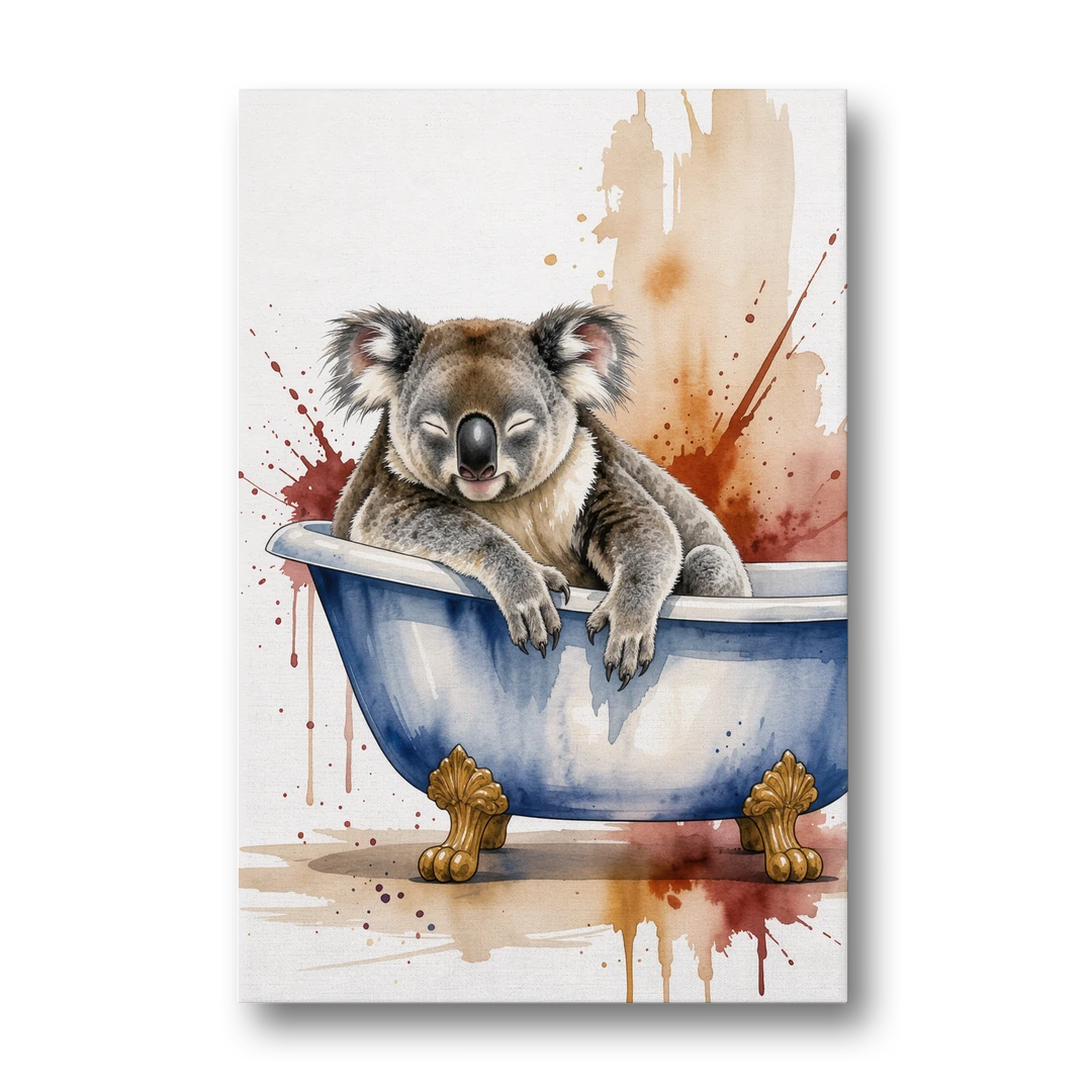Vintage Bathtub Wall Art with a Sleeping Koala - Canvas Wall Art - Front