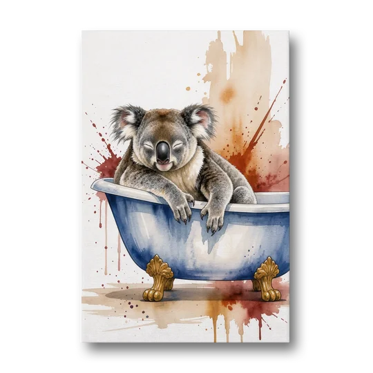 Vintage Bathtub Wall Art with a Sleeping Koala - Canvas Wall Art - Front