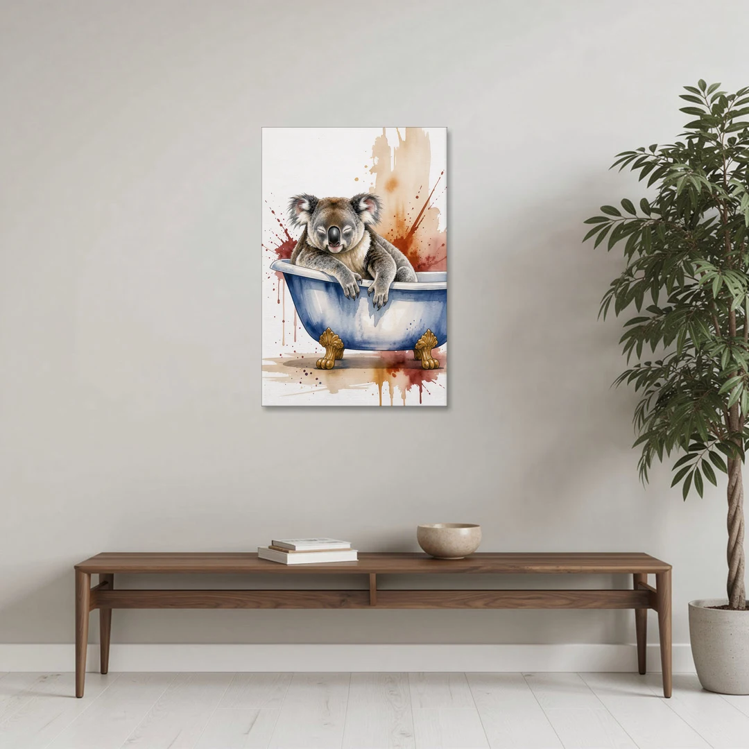 Vintage Bathtub Wall Art with a Sleeping Koala - Canvas Wall Art - Coffee Table - 24x36