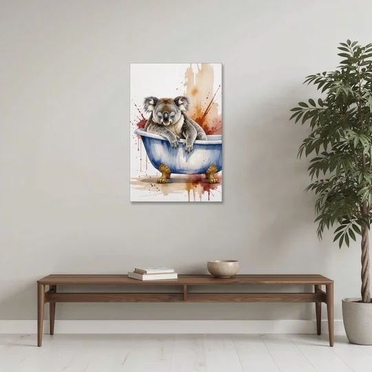 Vintage Bathtub Wall Art with a Sleeping Koala - Canvas Wall Art - Coffee Table - 24x36