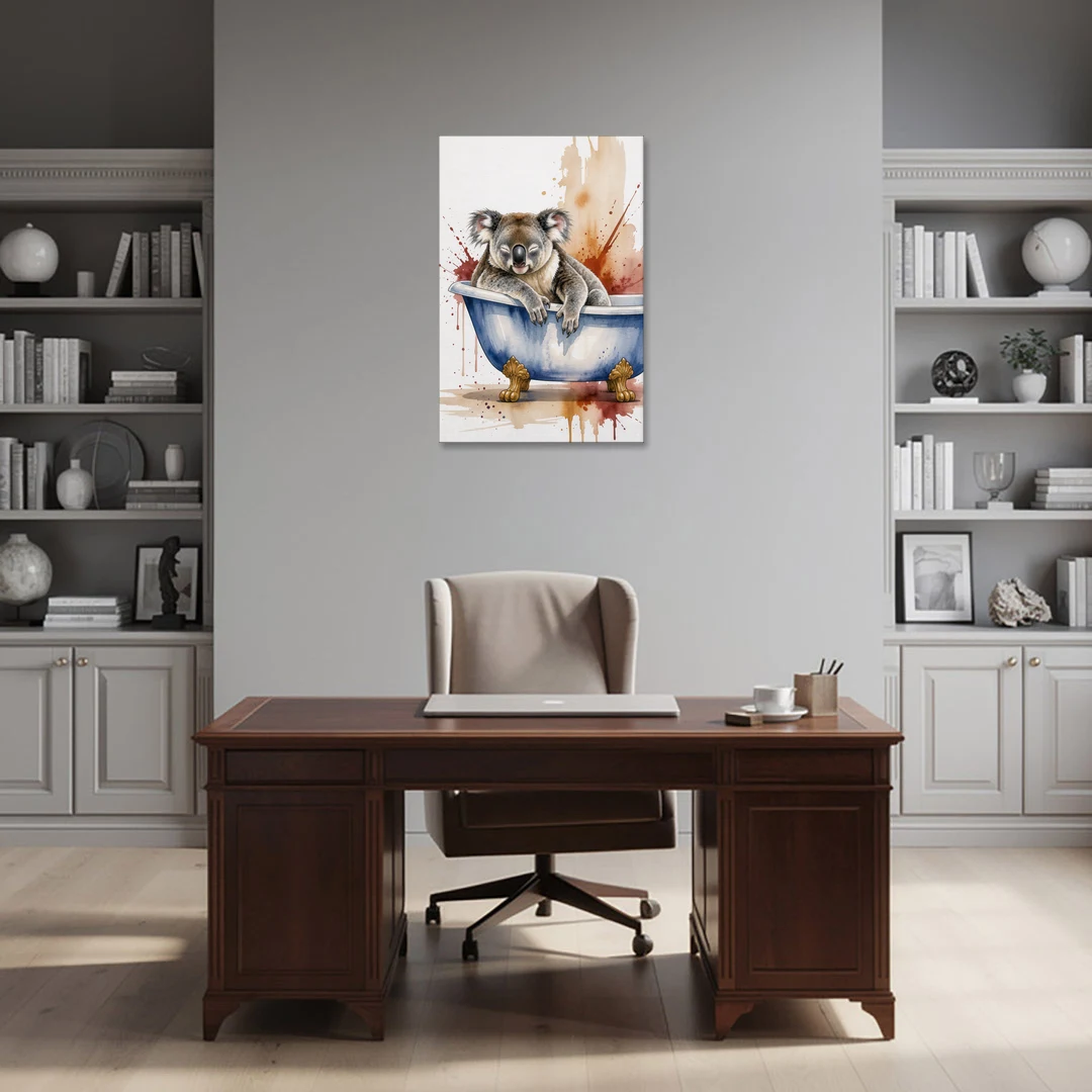 Vintage Bathtub Wall Art with a Sleeping Koala - Canvas Wall Art - Office - 24x36