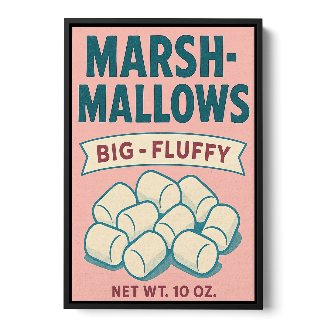 Vintage Big Fluffy Marshmallow - Black Framed Canvas Wall Art - Front